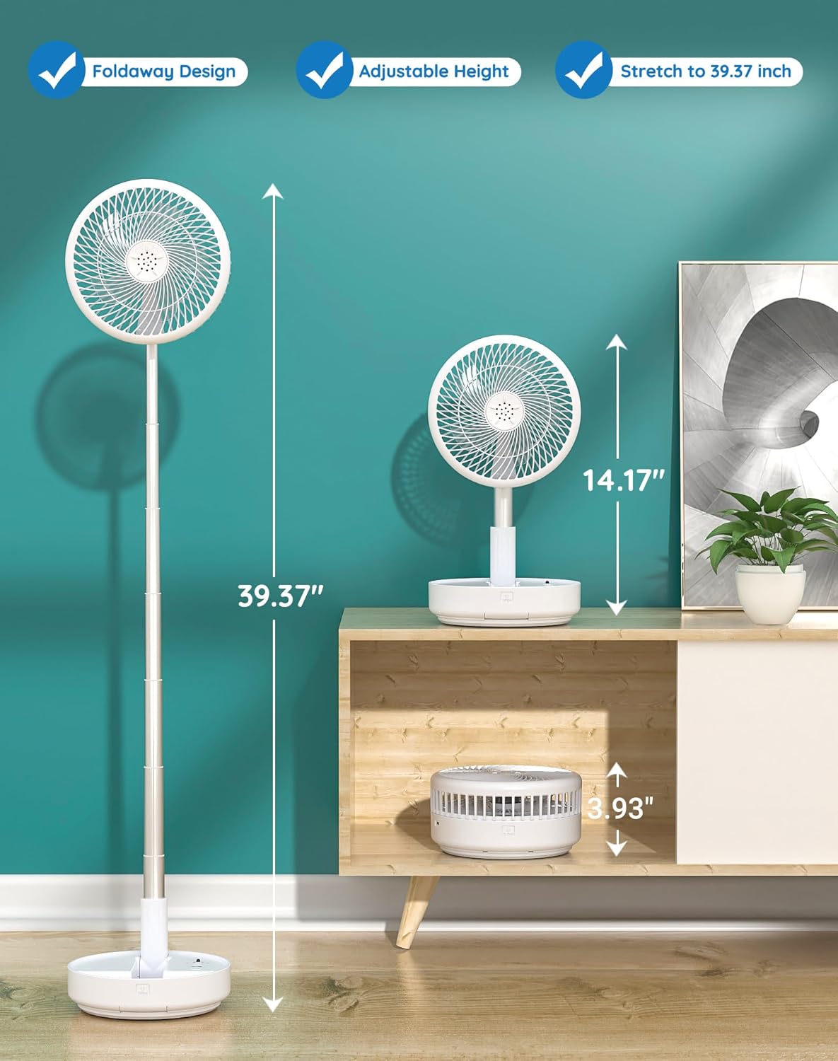 Portable Rechargeable Oscillating Fan w/ Remote - 7.7" USB Desk & Floor Fan for Home, Office, Travel