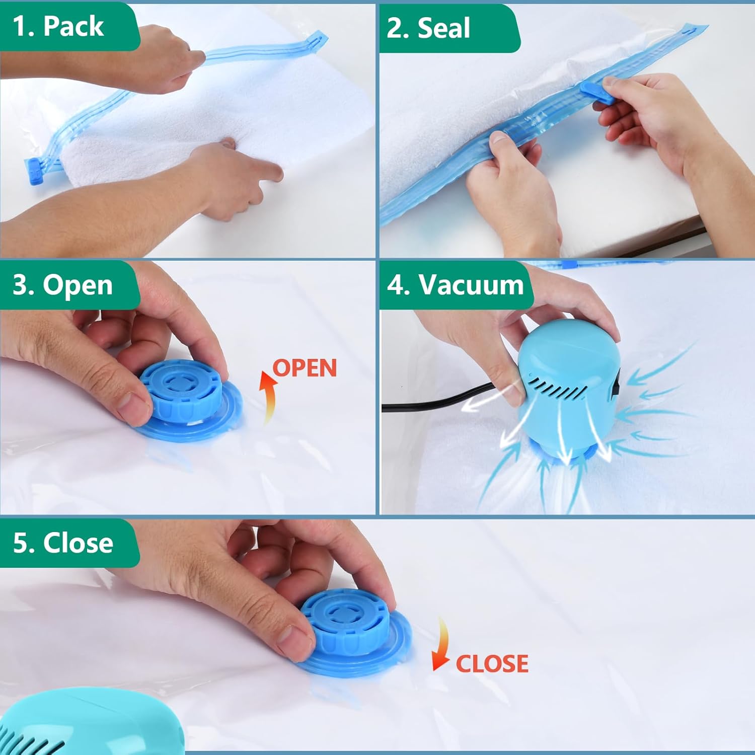 Electric Vacuum Storage Bags w/Pump - 6/8/10/24 Pack