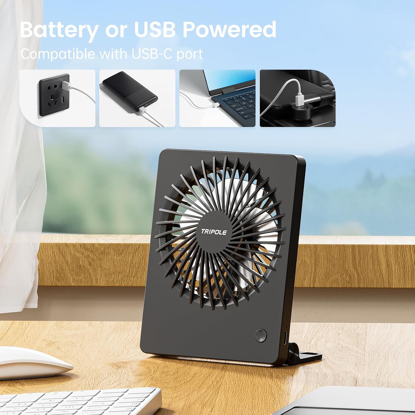 BreezeZen™ Mini Desk Fan – 4.5" Ultra-Quiet (25dB!) USB Rechargeable | 3-Speed, 180° Tilt & 6-Hour Battery for Office, Travel & Sleep (Fits in Laptop Bags!)