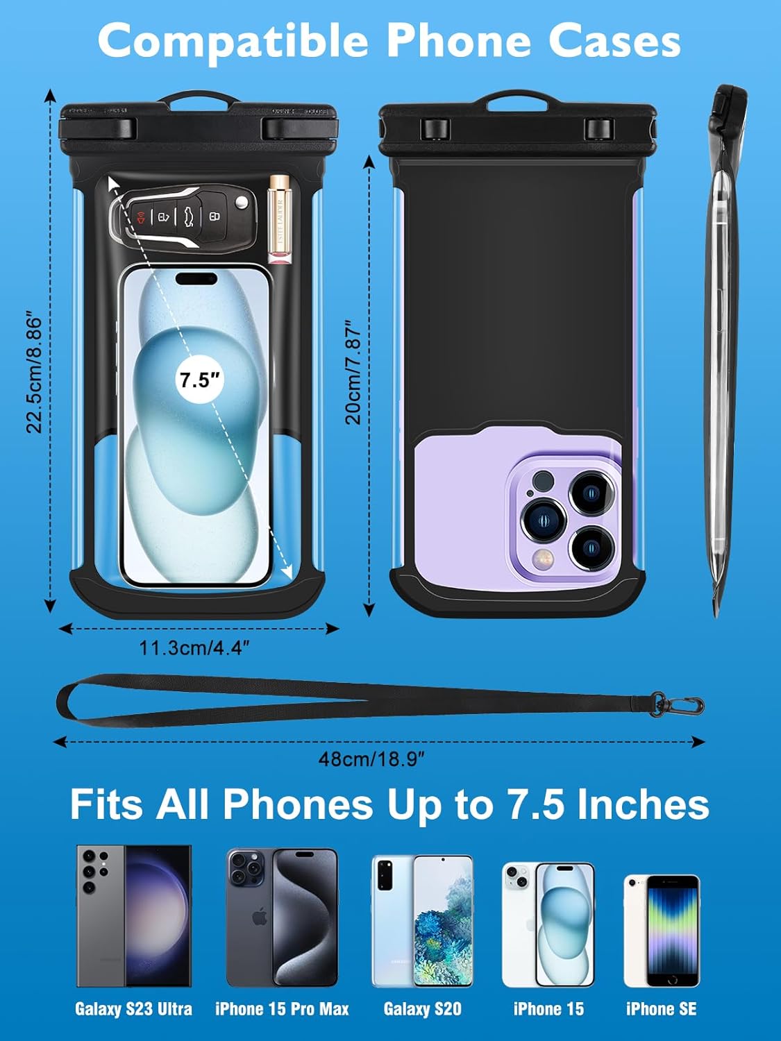 2-Pack 3D Waterproof Phone Pouch – IPX8 for iPhone 16-13, Samsung up to 7.5