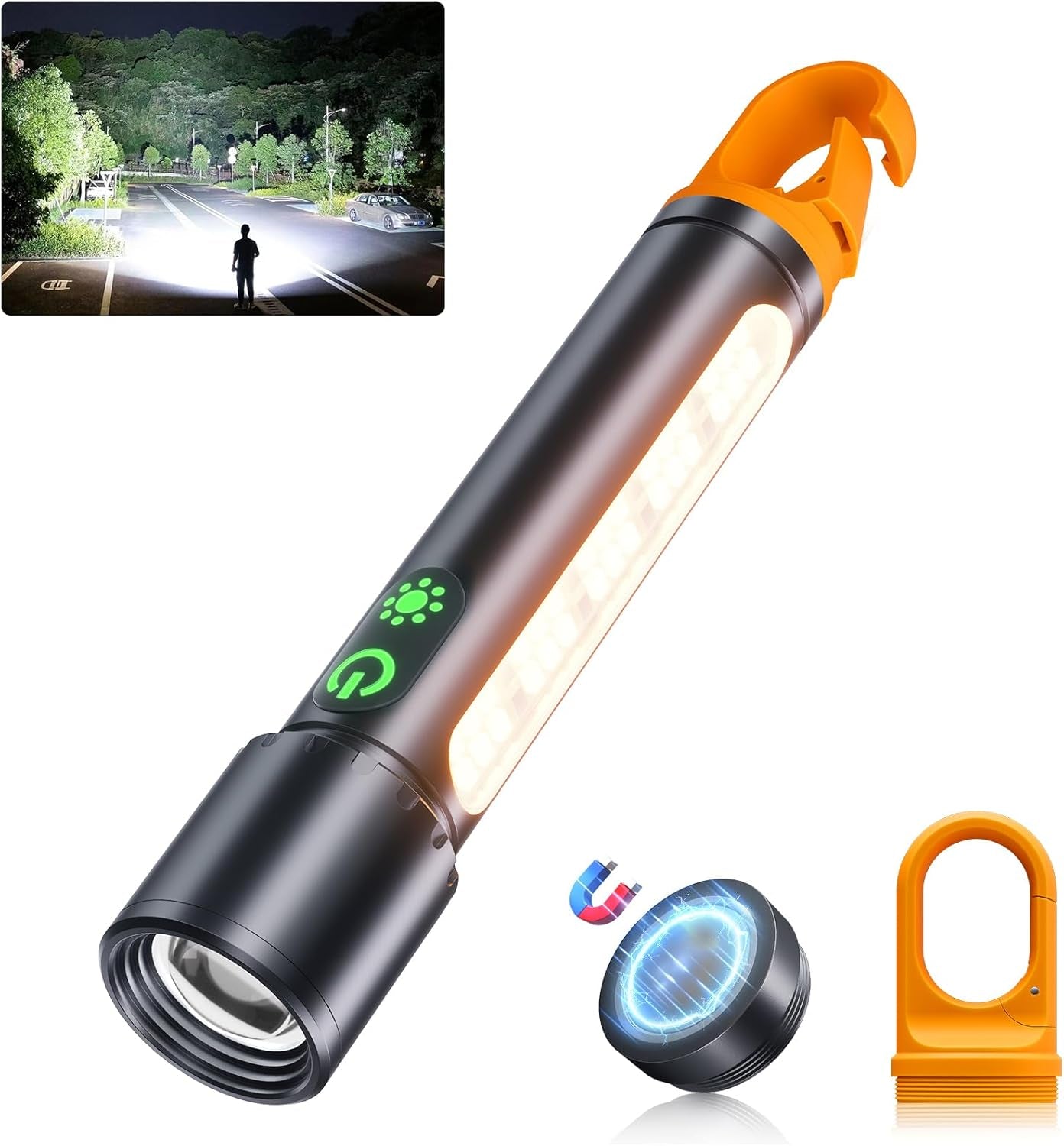 Magnetic Rechargeable Flashlight, 2000LM 5000mAh, 9 Modes, Waterproof