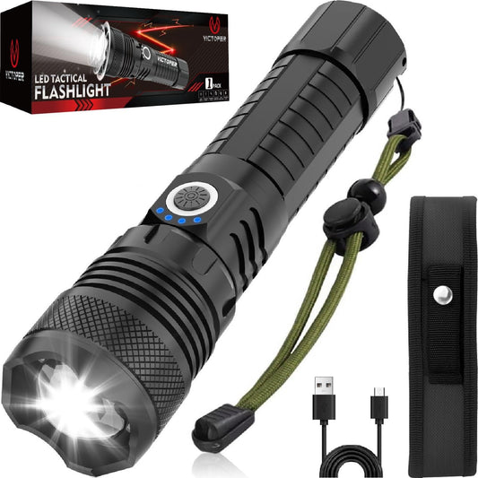Super Tactical Flashlight - Rechargeable, Zoomable, 5 Modes, USA Stock