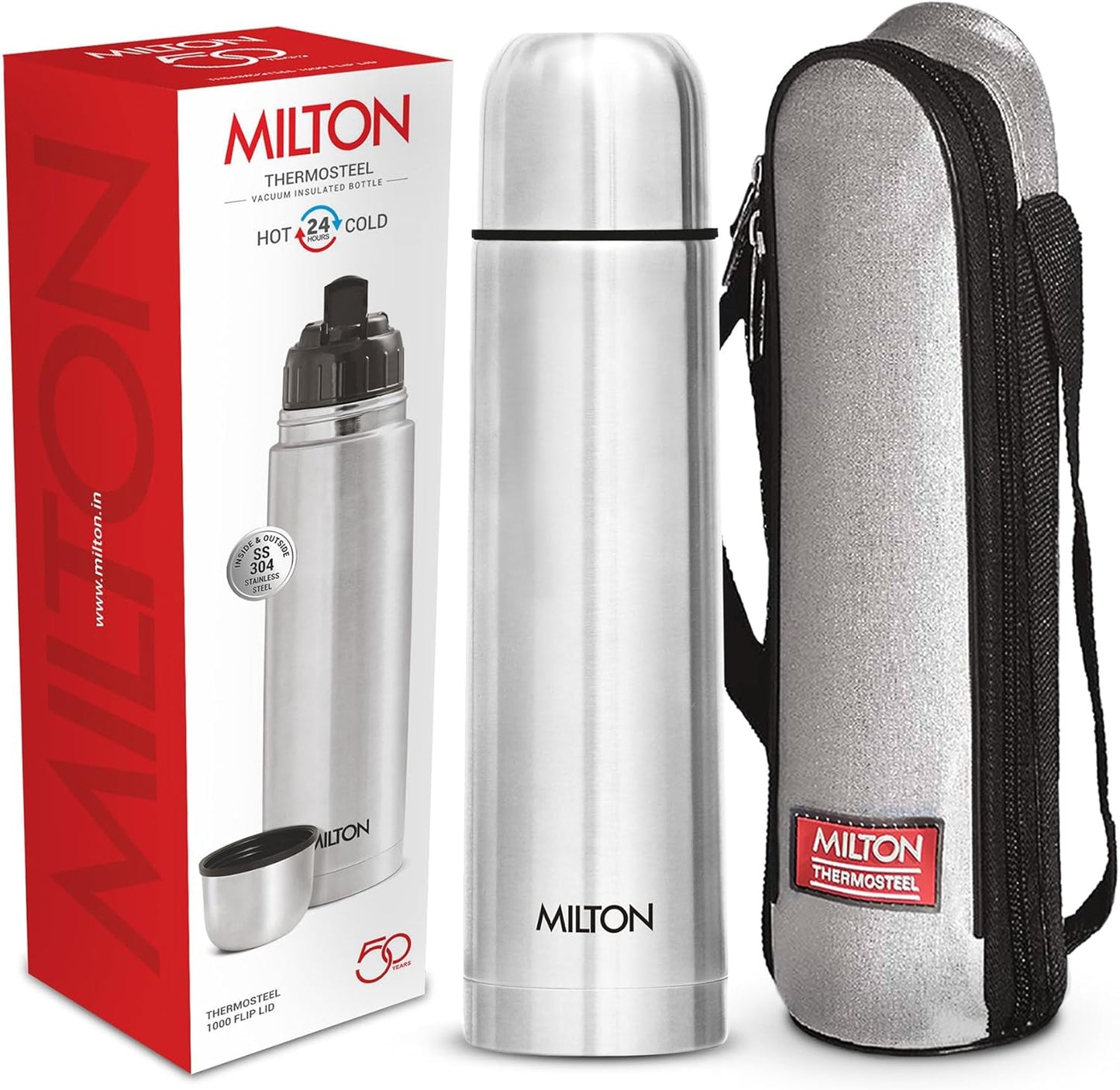 Milton 24Hr Thermosteel Flask,350ml-1000ml,Vacuum Insulated,Leak-Proof