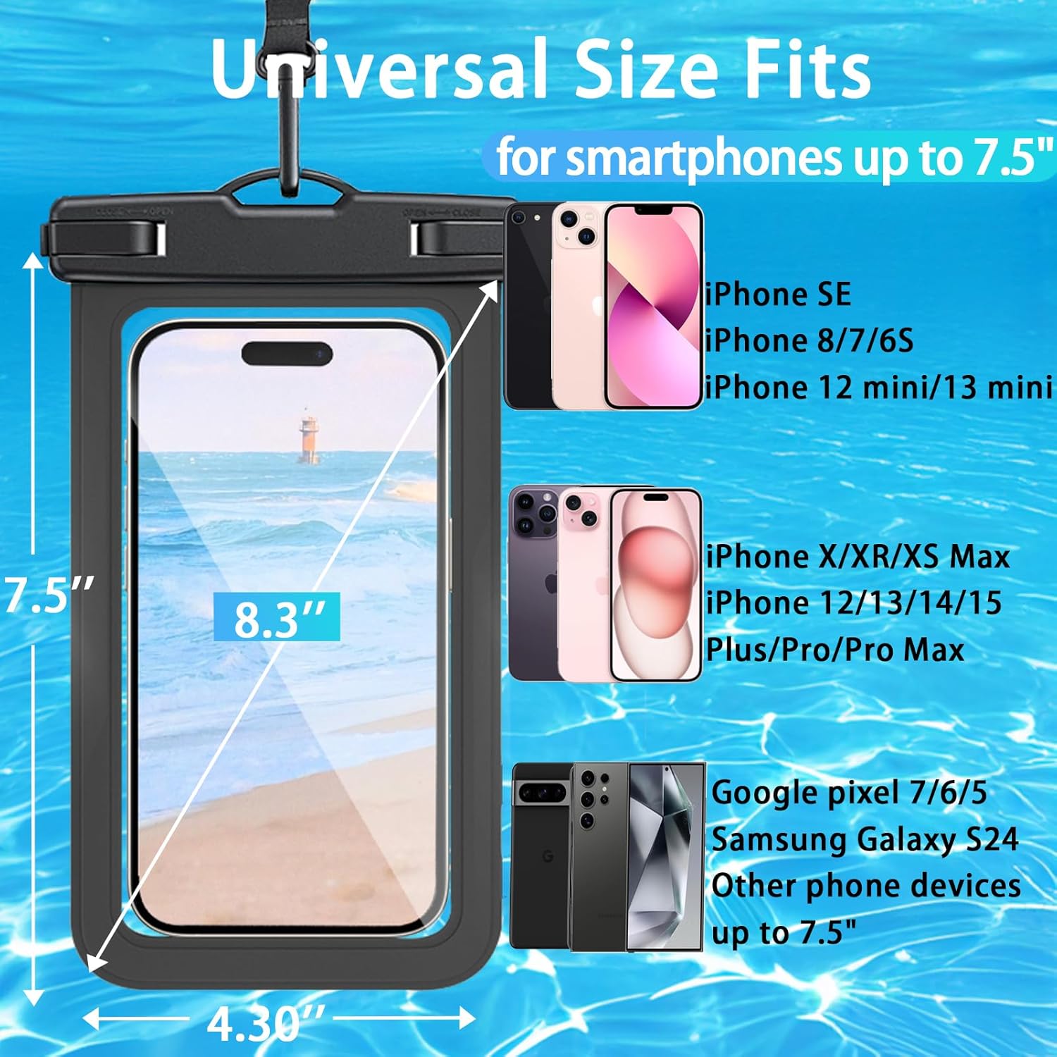 2-Pack IPX8 Waterproof Phone Pouch for iPhone 16-13, Samsung S25/S24