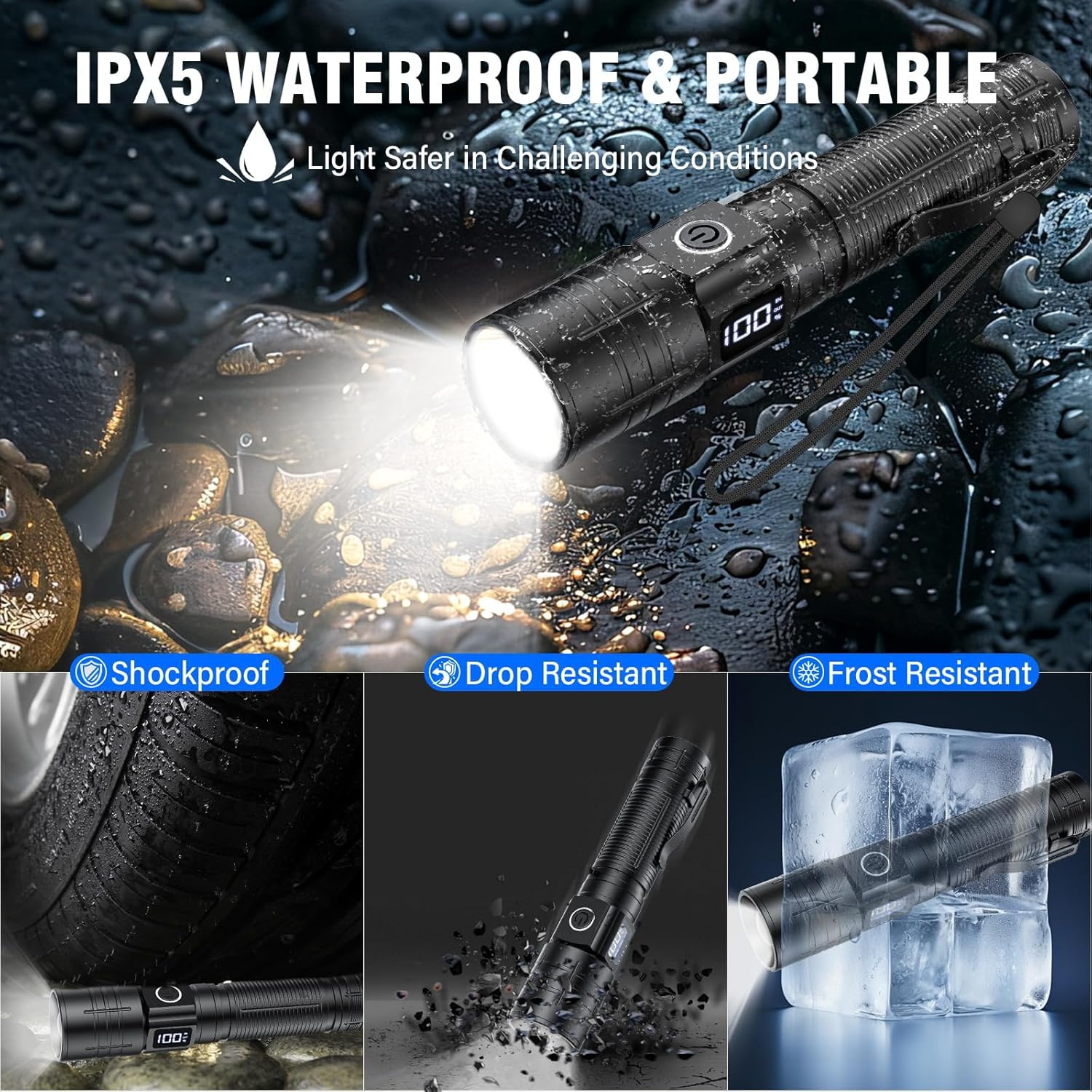 1000 Lumen Tactical Flashlight - USB-C Rechargeable, 6 Modes & 500m Beam | Zoomable, Waterproof & Turbo Mode for Emergencies