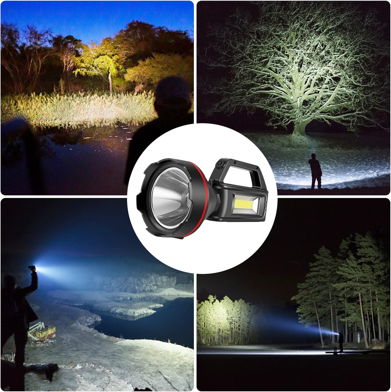 3000LM Rechargeable Spotlight Flashlight – 8-16H Runtime, 500M Beam, USB Power Bank! Hurricane & Survival Essential for Camping, Hunting, Emergencies 