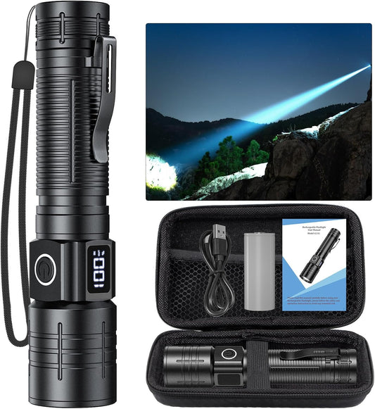 1000 Lumen Tactical Flashlight - USB-C Rechargeable, 6 Modes & 500m Beam | Zoomable, Waterproof & Turbo Mode for Emergencies