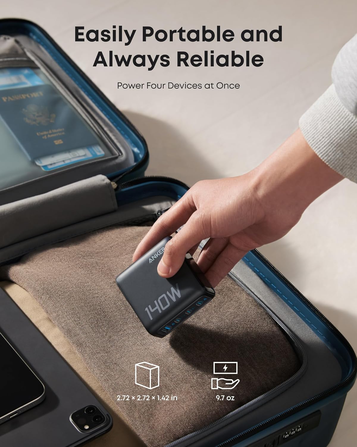 Anker 140W 4-Port GaN Charger (Black) - PD 3.1 Fast Wall Adapter