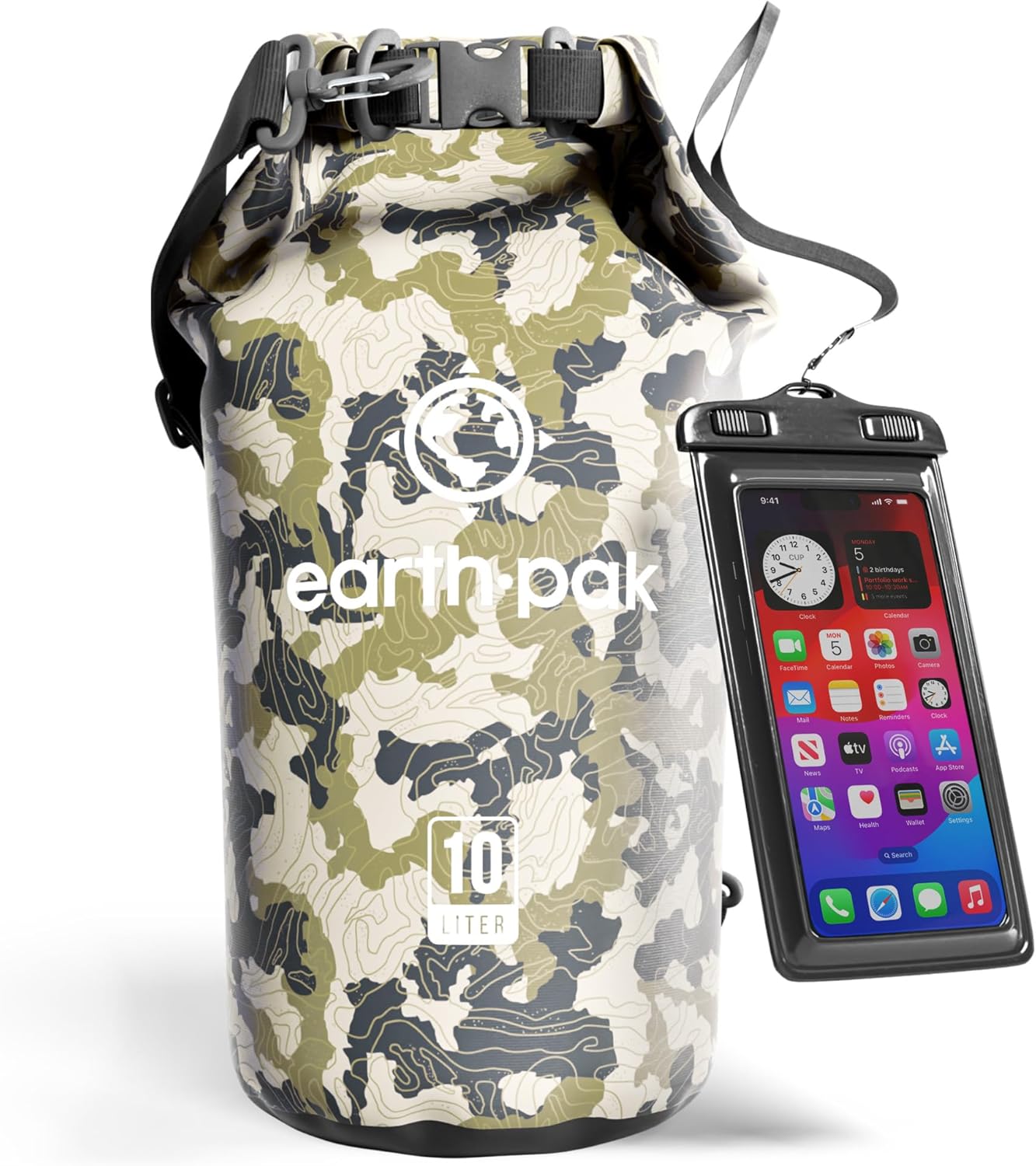 Earth Pak Waterproof Dry Bag – 5L-10L Roll-Top Backpack for Kayaking