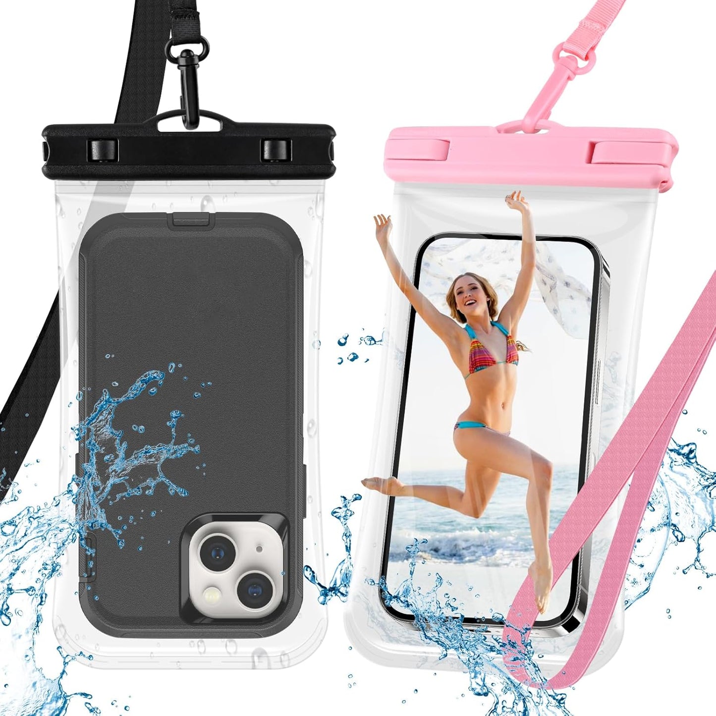 2-Pack 3D Waterproof Phone Pouch – IPX8 for iPhone 16-13, Samsung up to 7.5