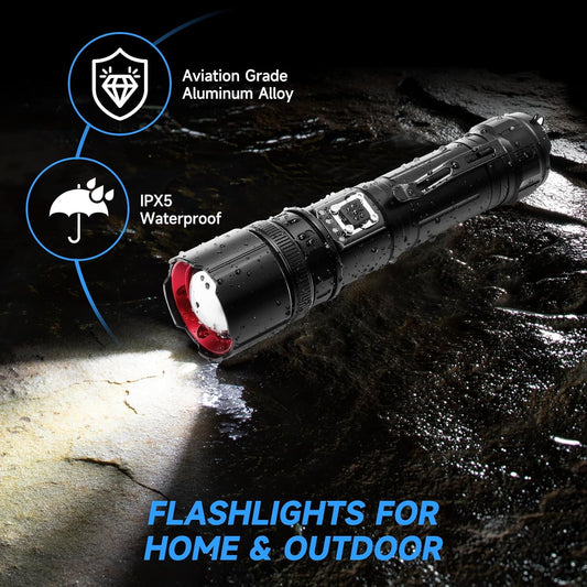 1000 Lumen Tactical Flashlight - USB Rechargeable, 5 Modes & Power Bank | Zoomable, Waterproof & Drops from 36ft!