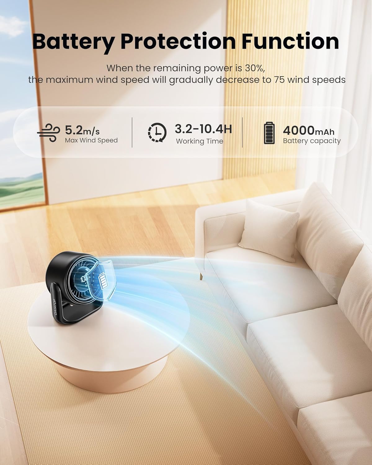 Gaiatop 7.7" Ultra-Quiet Desk Fan – 5-Speed Touch Control, 4000mAh Battery, 90° Adjustable – Perfect for Office, Bedroom & Travel (Black/Pink/Beige) – Sleep & Work in Peace!