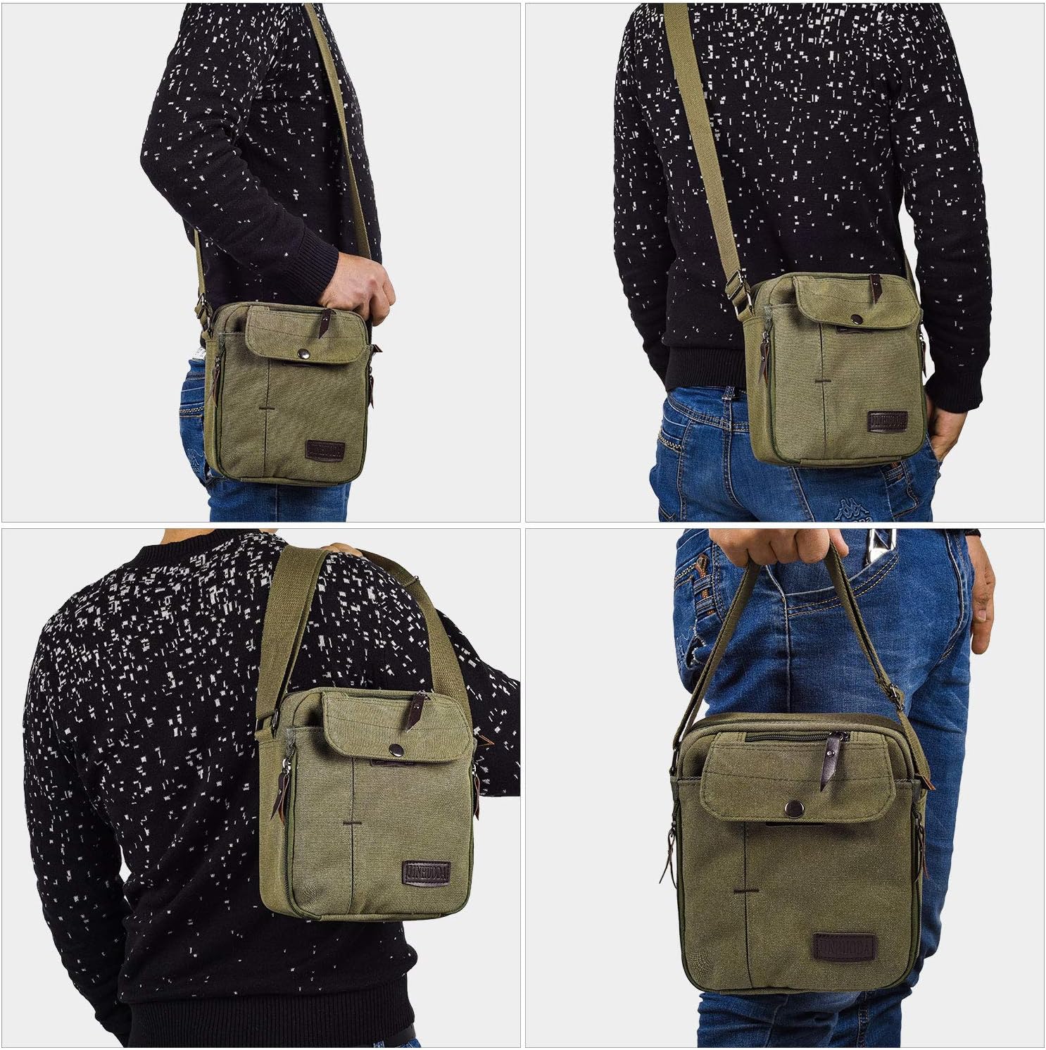 Vintage Canvas Messenger Bag, Mini Crossbody Sling Bag for Men & Women