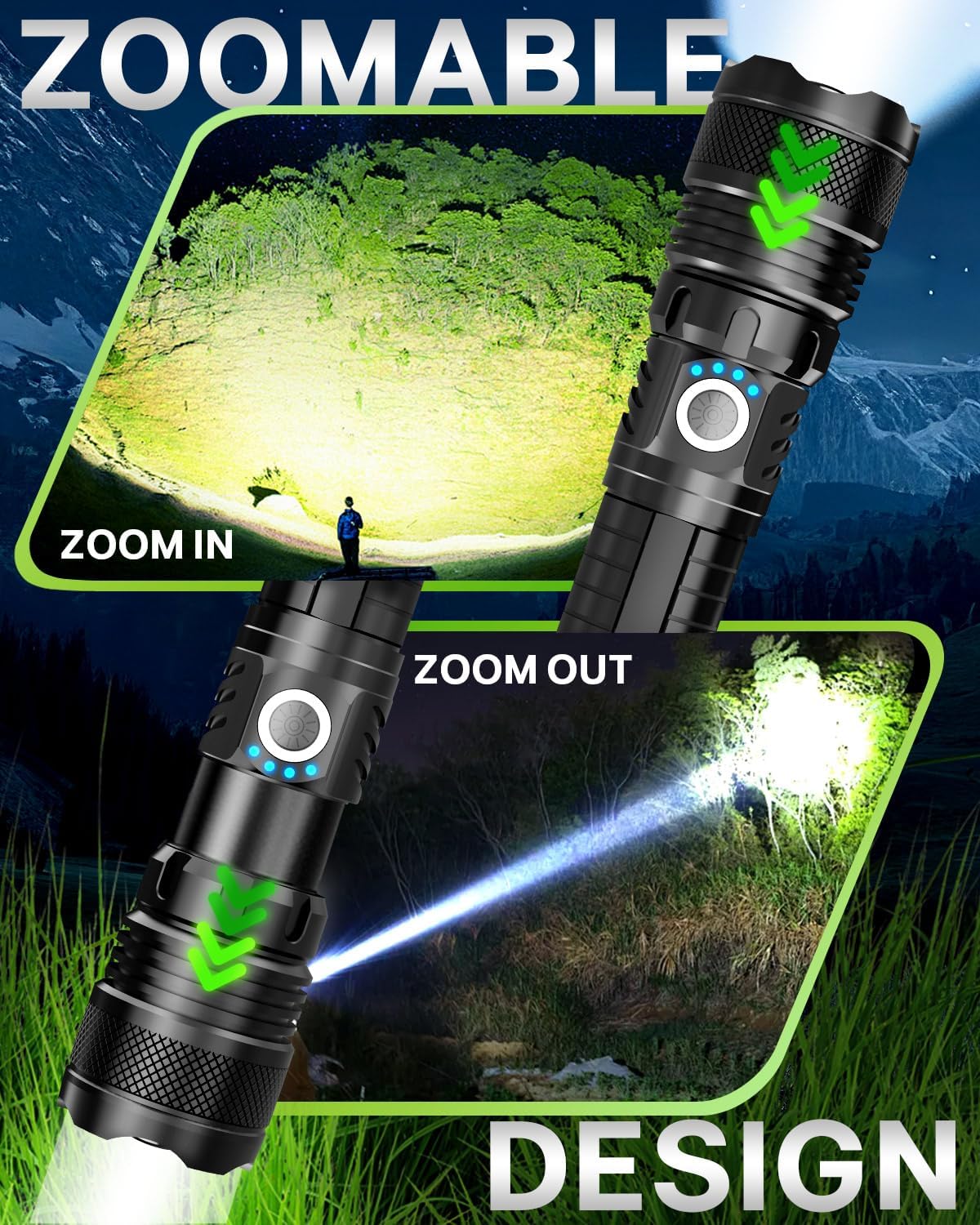 Super Tactical Flashlight - Rechargeable, Zoomable, 5 Modes, USA Stock