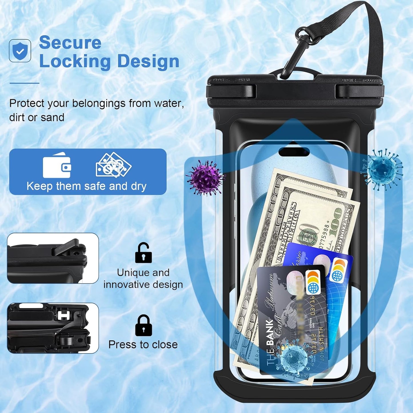 2-Pack 3D Waterproof Phone Pouch – IPX8 for iPhone 16-13, Samsung up to 7.5