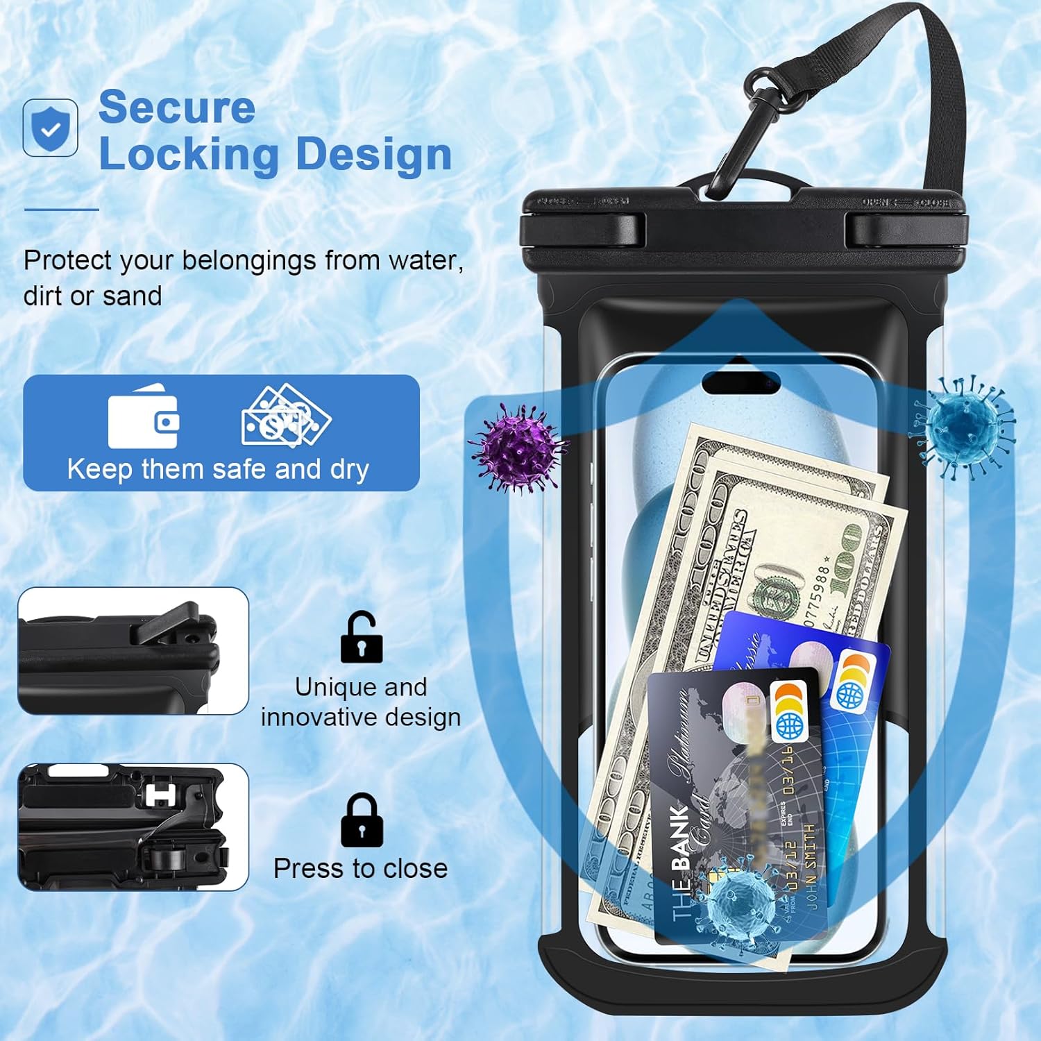 2-Pack 3D Waterproof Phone Pouch – IPX8 for iPhone 16-13, Samsung up to 7.5