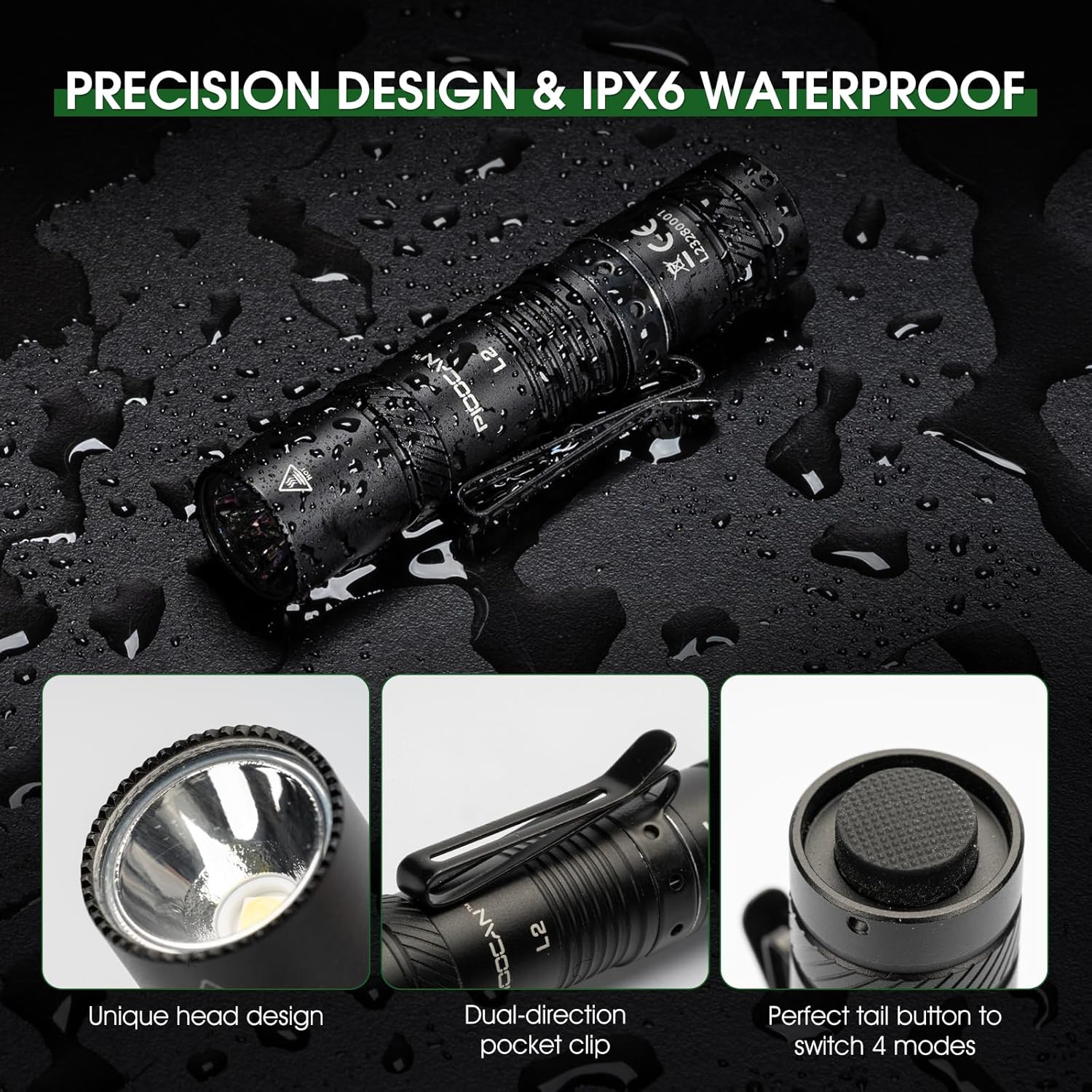 1200LM USB-C Rechargeable EDC Flashlight – IPX6 Waterproof, 4 Modes, AA Compatible! Compact Tactical Light for Camping, Survival & Everyday Carry (Fits in Pocket!)