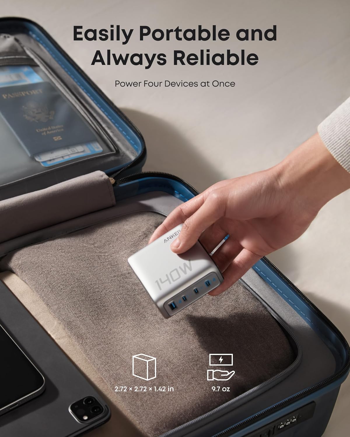 Anker 140W 4-Port GaN Charger (Silver) - PD 3.1 Fast Wall Adapter