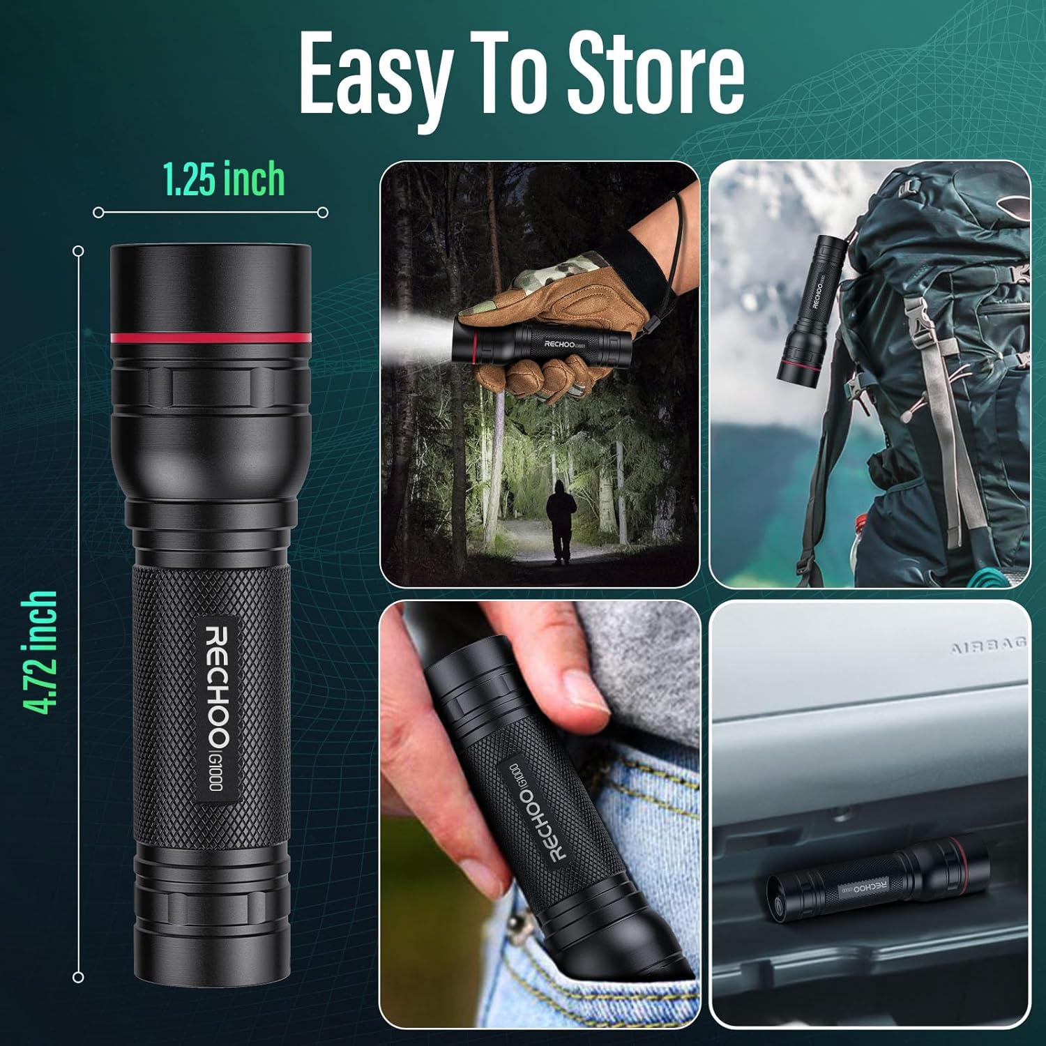 G1000 Tactical Flashlight – 1000LM Zoomable, USB-C Rechargeable, IP65 Waterproof! 3 Modes for Camping, Emergencies & EDC (Fits in Pocket!)(Battery Included)