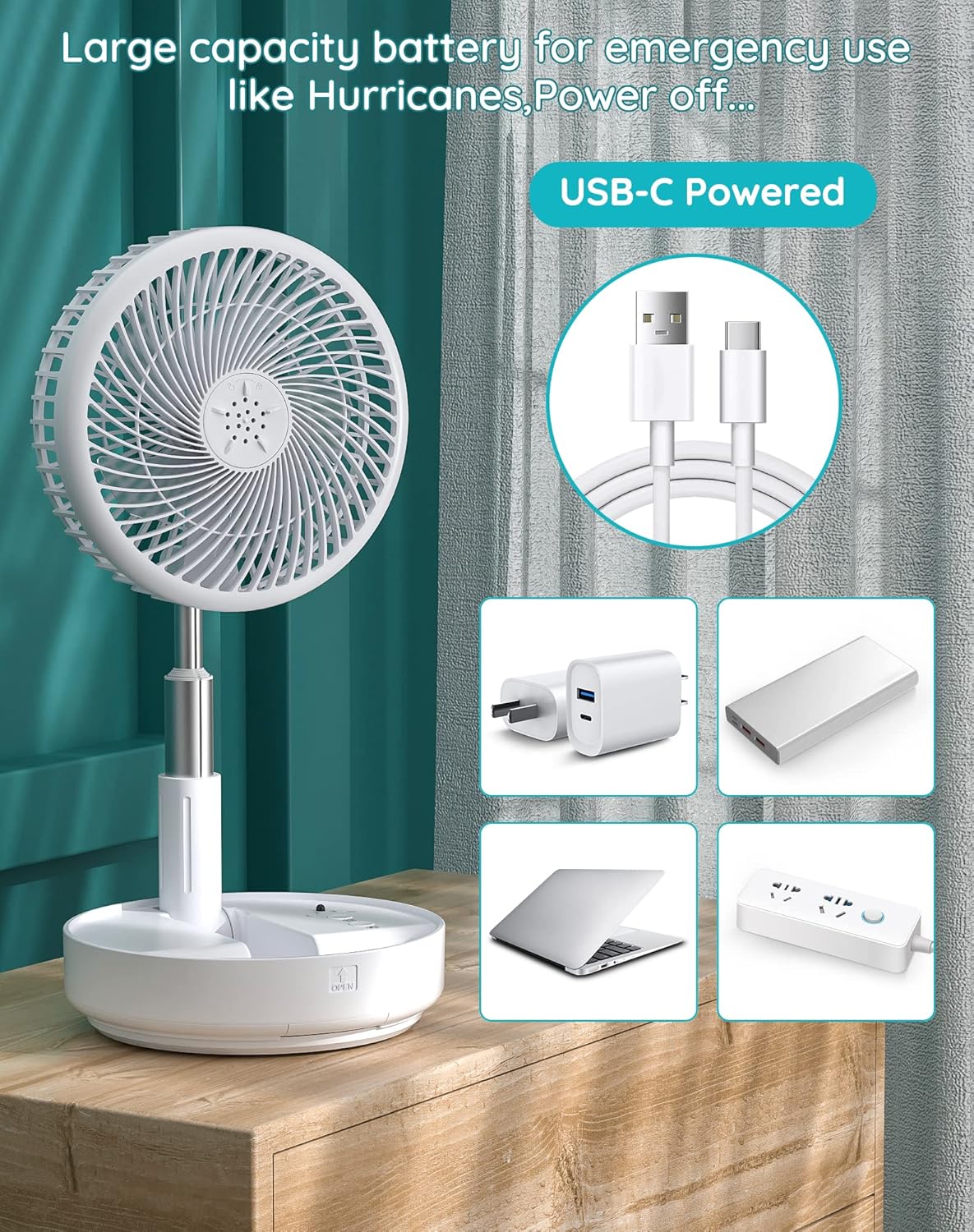 Portable Rechargeable Oscillating Fan w/ Remote - 7.7" USB Desk & Floor Fan for Home, Office, Travel