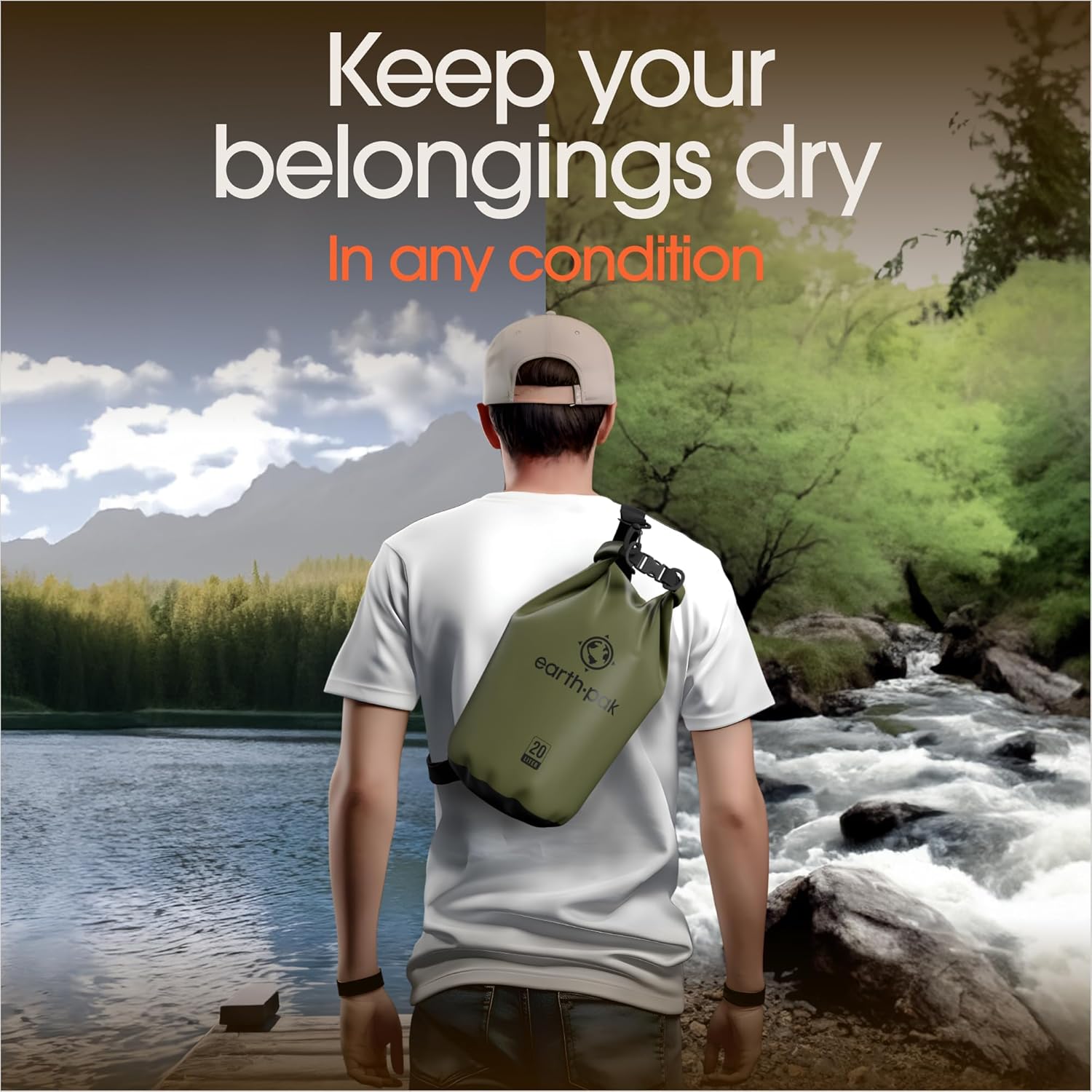 Earth Pak Waterproof Dry Bag – 40L-55L Roll-Top Backpack for Kayaking