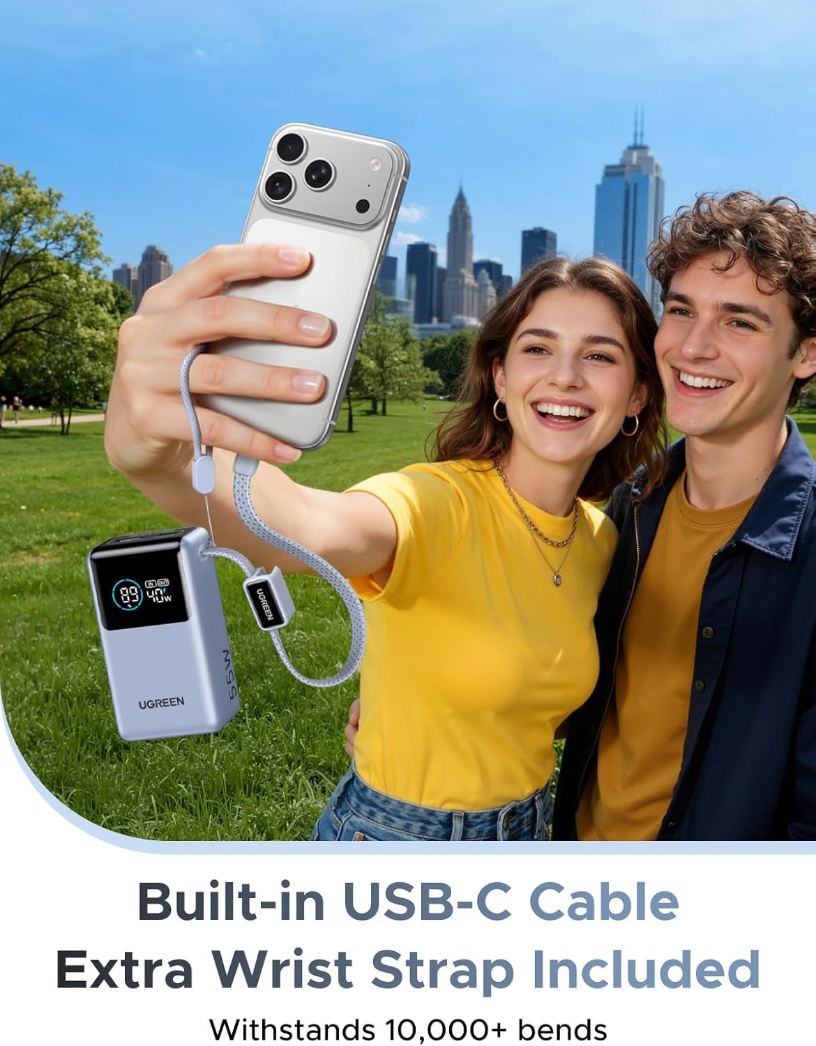 UGREEN 10K Power Bank 45W: Built-In Cable + Display