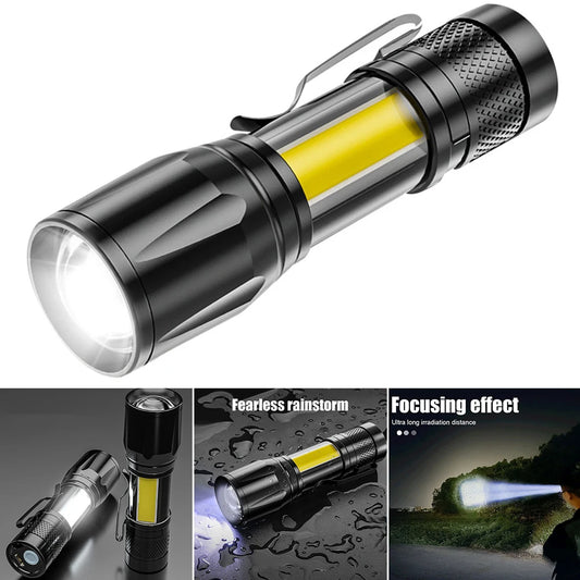 **🔦 **"The Beast in Your Pocket!" – XPE+COB Zoom Flashlight (300LM!) – **USB Rechargeable, Waterproof & Telescopic!