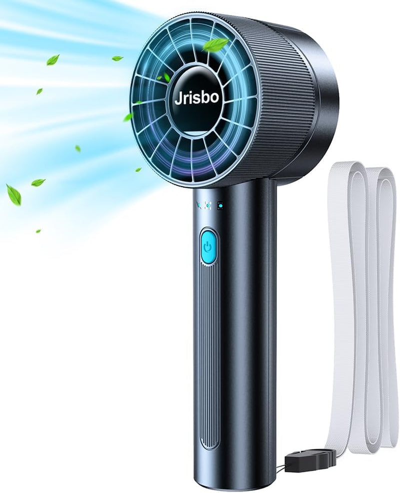 JRISBO Portable Handheld Fan – 4-Speed High-Power Cooling, 2600mAh USB-C Rechargeable | Ultra-Quiet & Lightweight for Travel, Office, Outdoors (Free Neck Lanyard!)