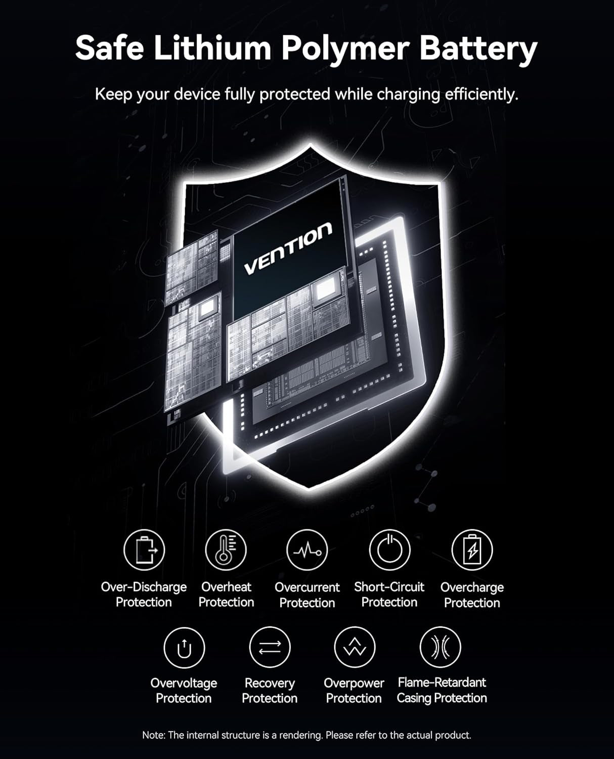 VENTION 45W Power Bank 20000 w/ Built-in Cable - Fast Portable Charger