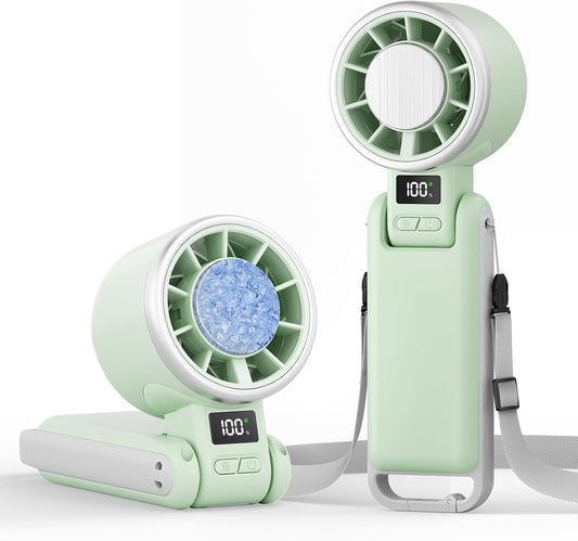 ICE COOL™ Turbo Handheld Fan – 5-Speed 4000mAh USB Rechargeable | 3-in-1 Foldable Neck/Desk Fan with Instant Ice Cooling Pad (11780 RPM JetBreeze!) for Travel, Camping & Work