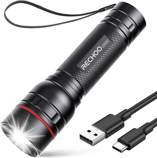 G1000 Tactical Flashlight – 1000LM Zoomable, USB-C Rechargeable, IP65 Waterproof! 3 Modes for Camping, Emergencies & EDC (Fits in Pocket!)(Battery Included)